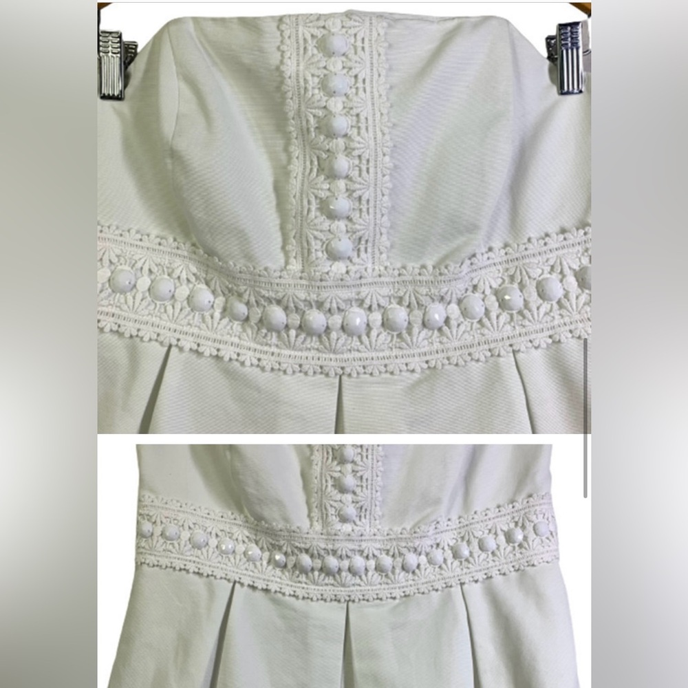 LILLY‎ PULITZER White Beaded Lace Strapless Cotton Dress